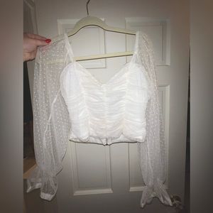 White long sleeve mesh top, Size M